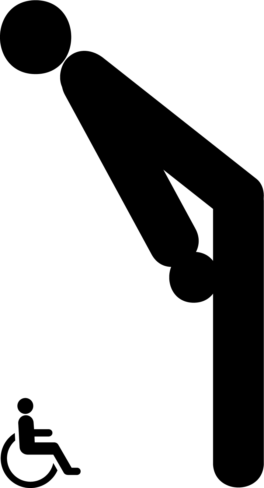 A large person leaning over and looking down at a small person in a wheelchair.